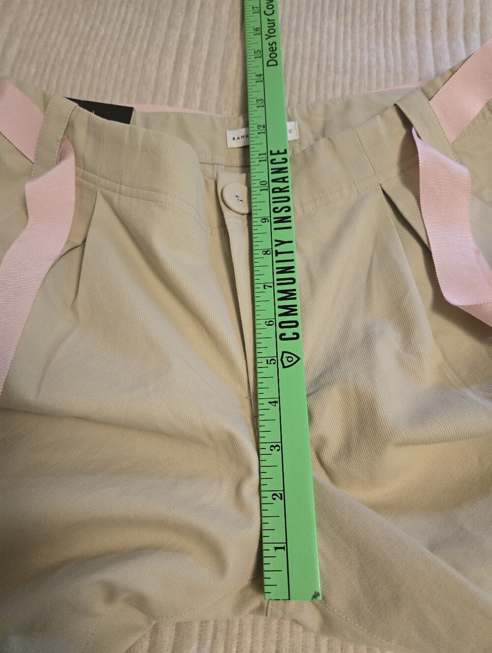 NWT BANANA REPUBLIC Beige Cropped Wide Leg Pants w/ Pink Ribbon Belt. Sz 10. - Picture 5 of 10